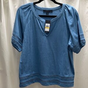 Tommy Hilfiger Dusty Blue Short-Sleeve crochet top sz M
